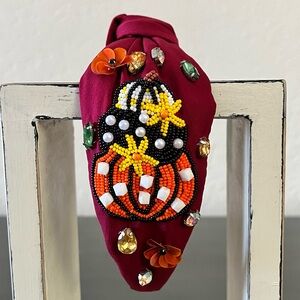 NEW Embellished Burgundy Headband with Beaded Pumpkins!